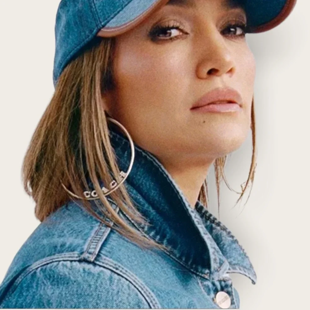 Coach Hoop Earrings Pave Signature Logo Large Rhinestones Sparkle 2 Tone Hoops - Picture 8 of 8